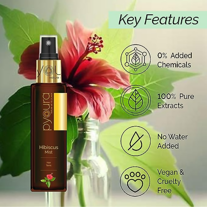 Pyoura Hibiscus Hair Mist Spray For Itchy Dry Scalp & Dandruff Non-Oily Heat Protection Hair Mist Tonic Supports Hair Growth