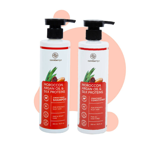 Careberry Moroccon Argan Oil & Silk Proteins Strengthening Shampoo + Conditioner for Strong & Silky Hair - DrMediCart
