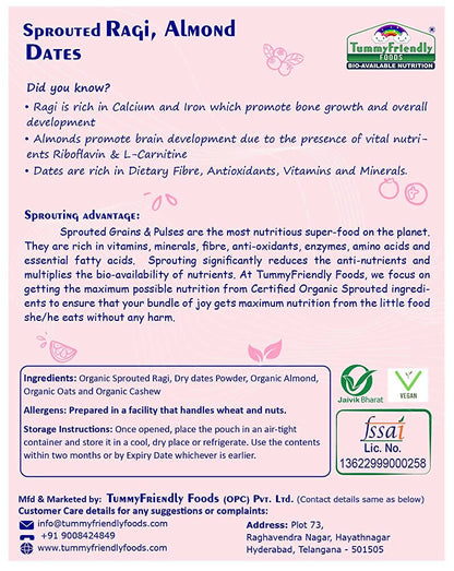 TummyFriendly Foods Organic Sprouted Ragi, Almonds, Dates Porridge Mix - Drmedicart