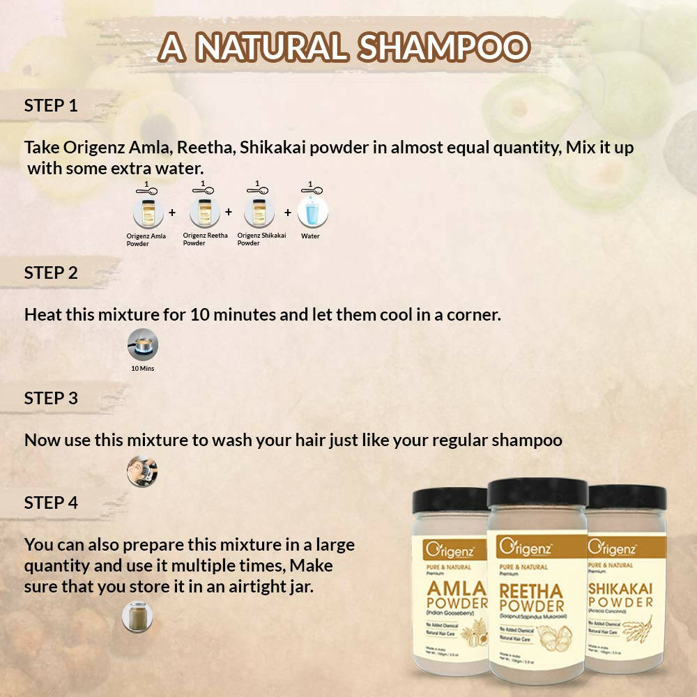 Origenz Premium Amla, Reetha, Shikakai Powder Combo For Hair Mask, Cleanser