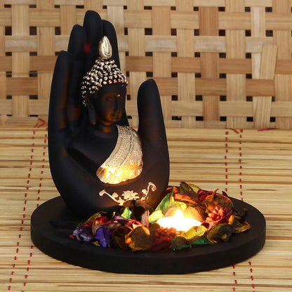 Buy eCraftIndia Black and Golden Polyresin Palm Buddha Statue