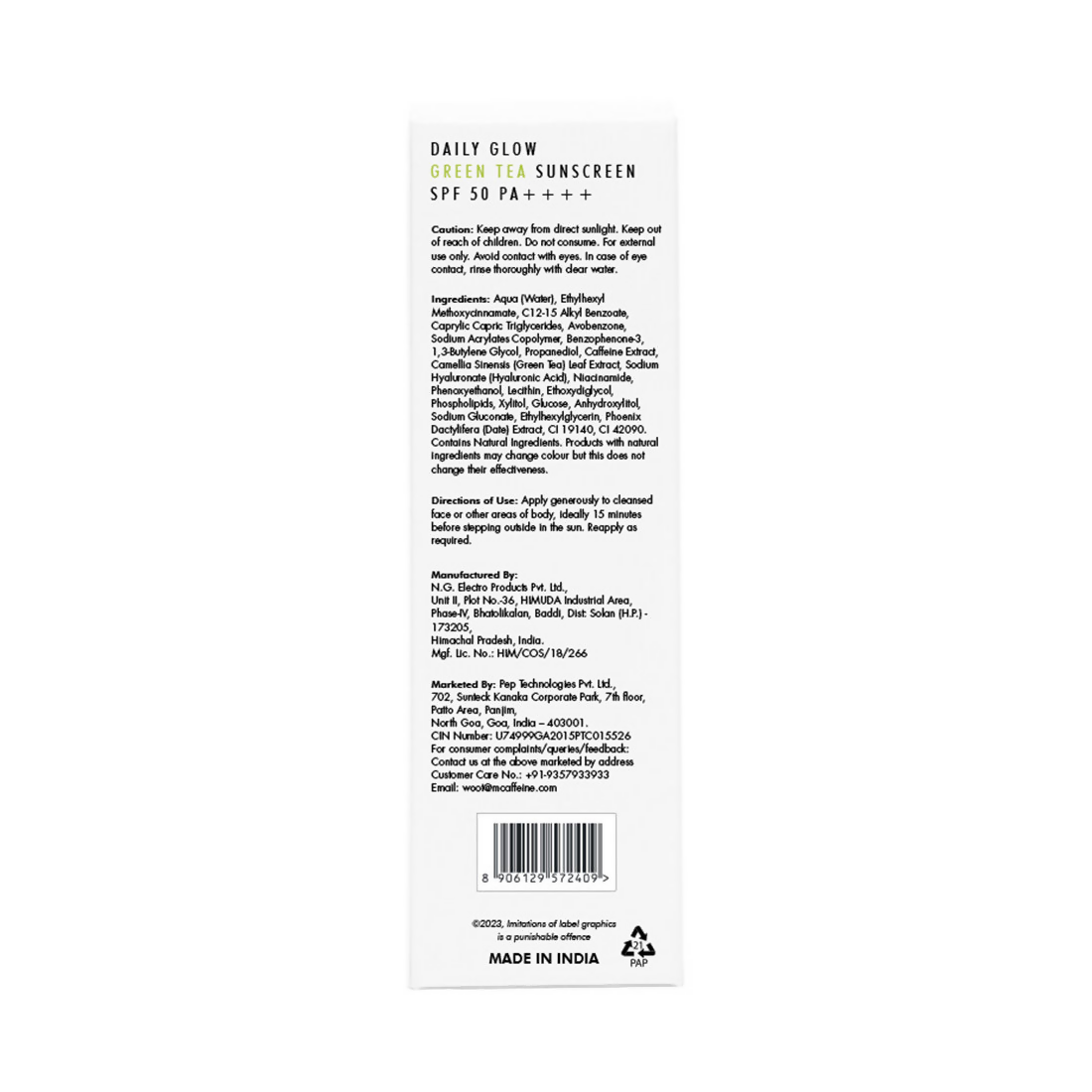 mCaffeine Daily Glow Sunscreen SPF50 PA++++ With Niacinamide & Green Tea