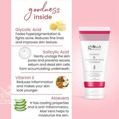Globus Naturals Pimple Clear Glycolic & Salicylic Acid Face Wash