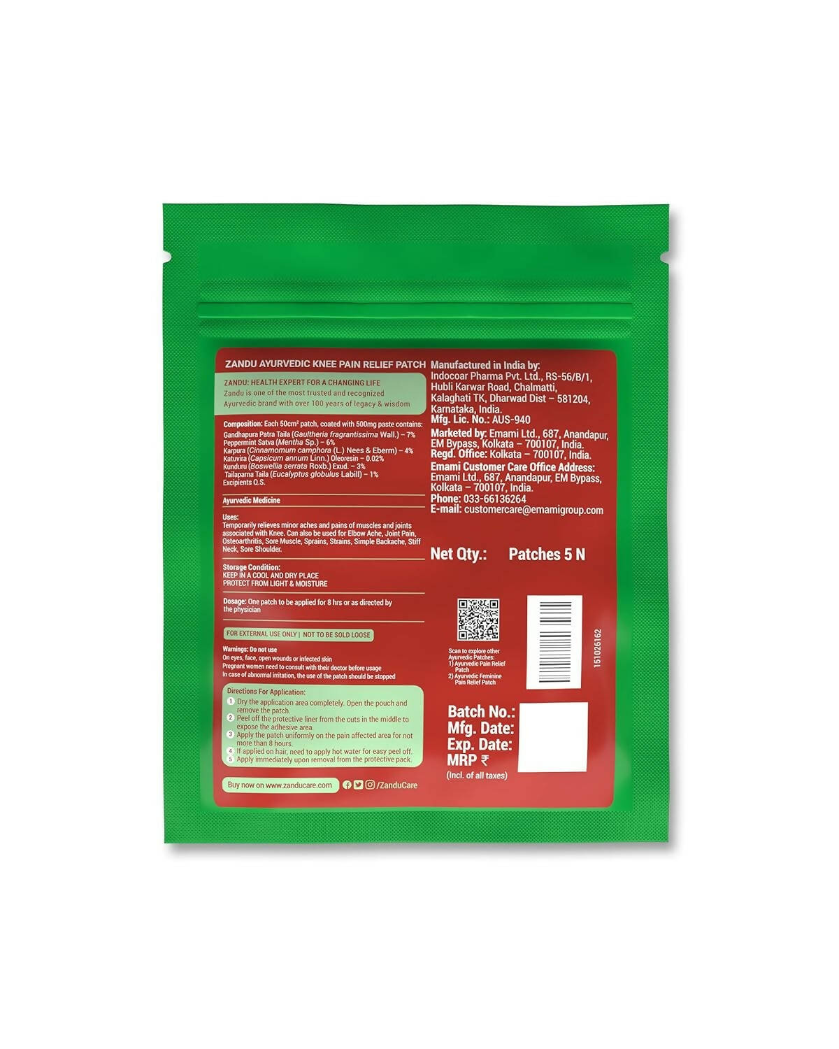 Zandu Ayurvedic Knee Pain Relief Patch - Drmedicart