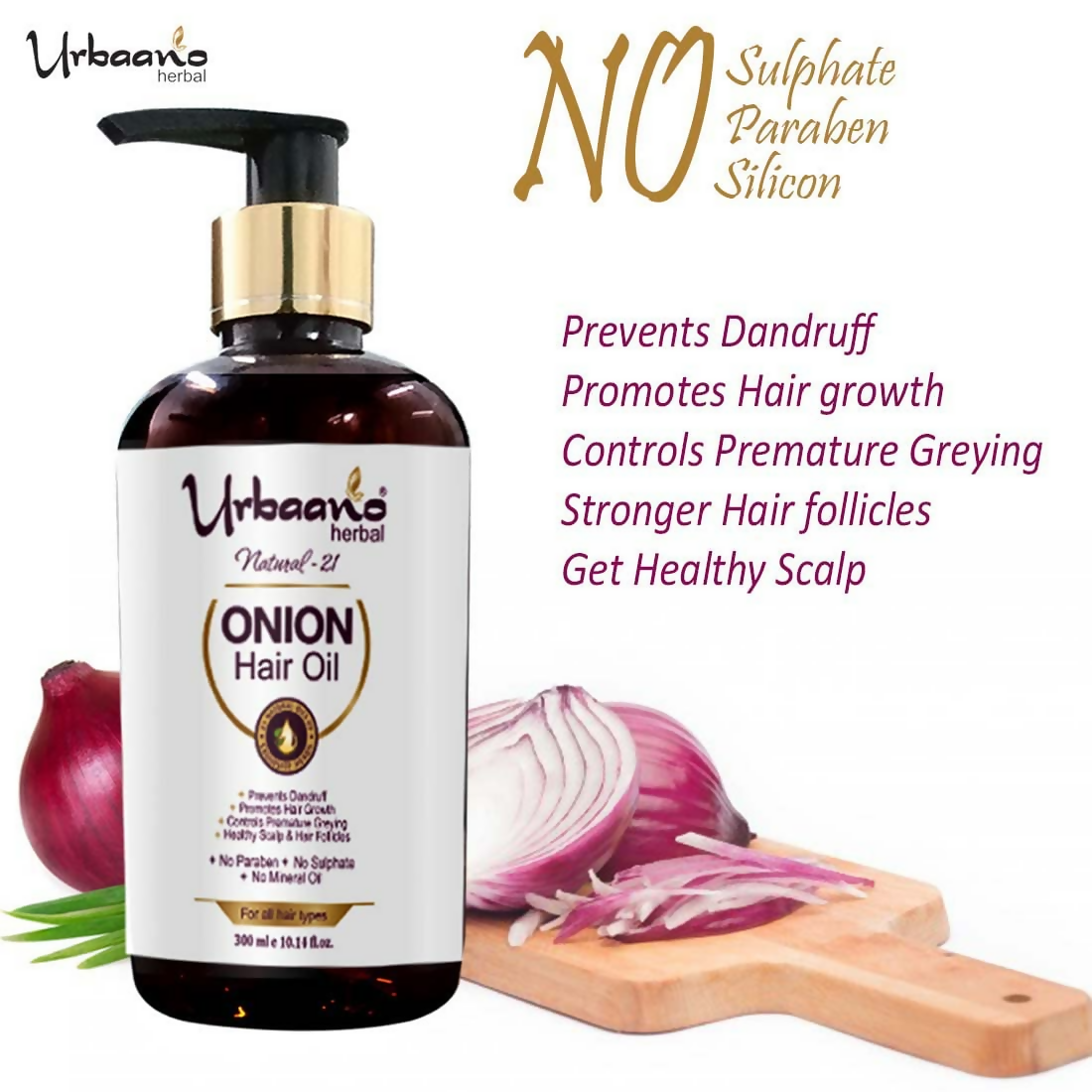 Urbaano Herbal Nourishing Onion Hair Oil & Anti Hairfall Hibiscus Shampoo