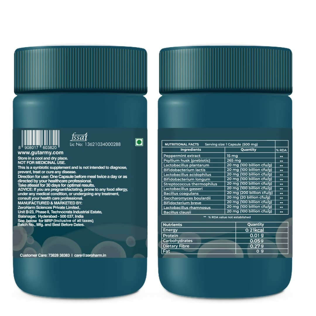 Zeroharm Gut Army Probiotics Constipation & IBS Capsules - Drmedicart