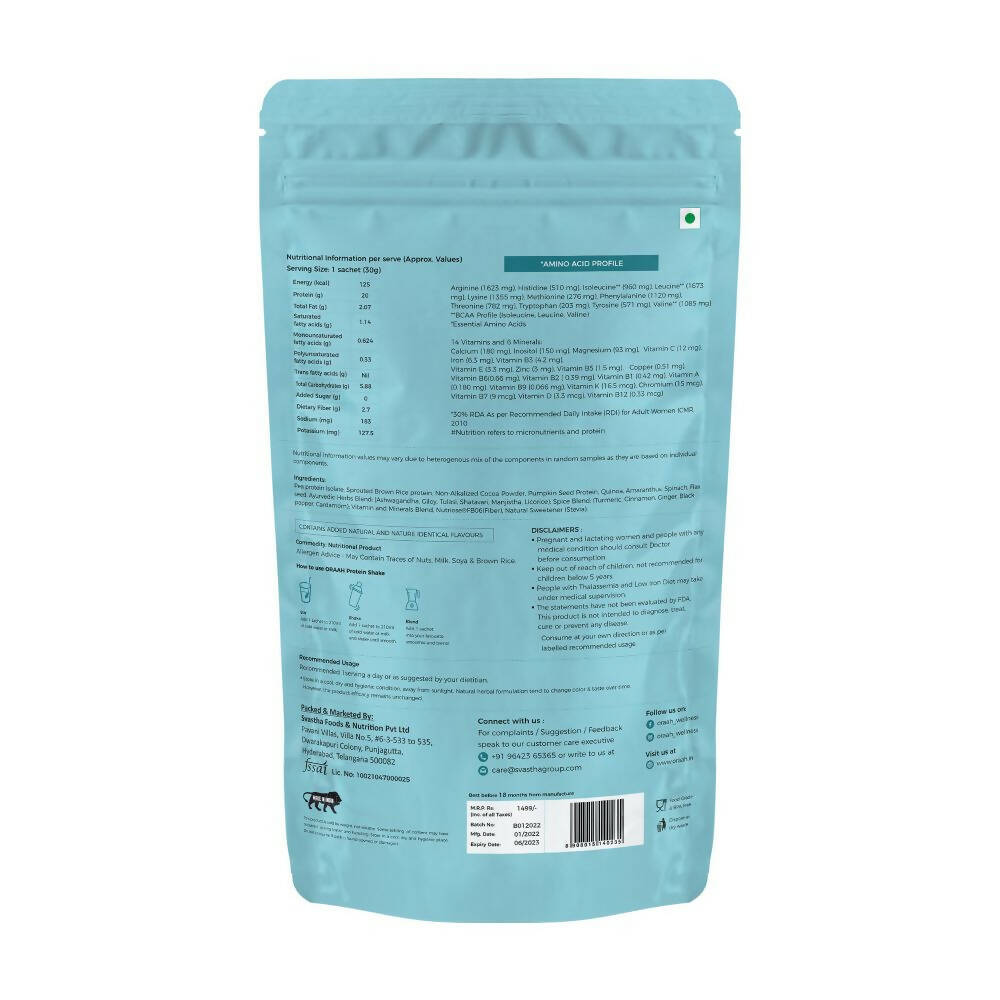 Oraah Plant Based Protein Powder Chocolate Flavor With Shaker