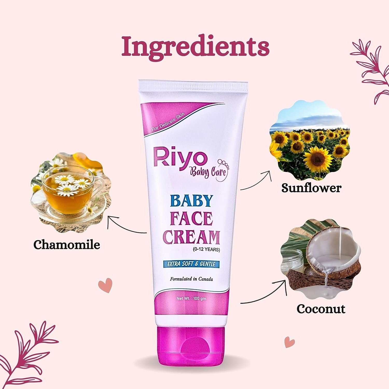Riyo Herbs Baby Face Cream Rich in Vitamin E, Essential Oils, Turmeric
