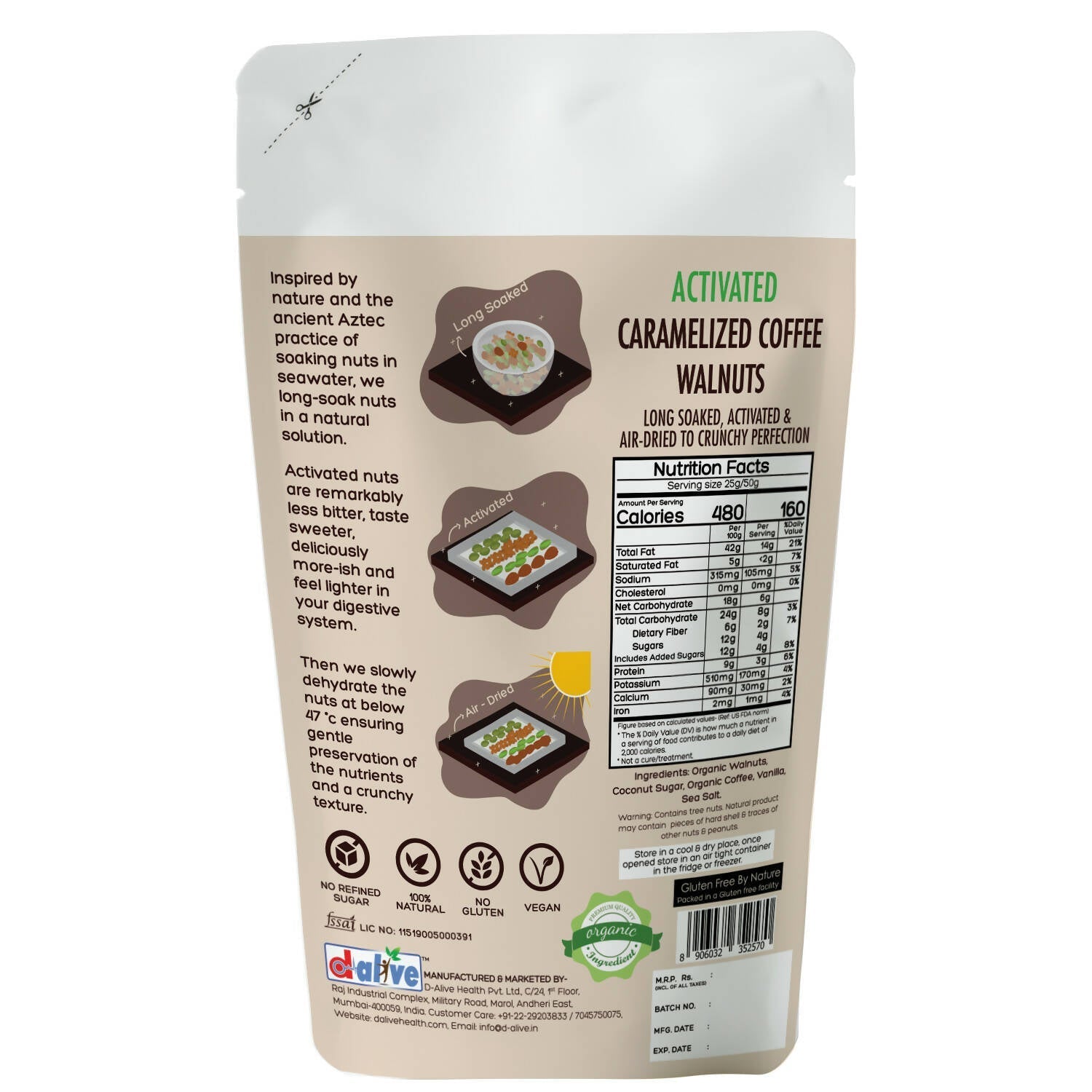 D-Alive Honestly Organic Activated Caramelised Coffee Walnuts - Drmedicart