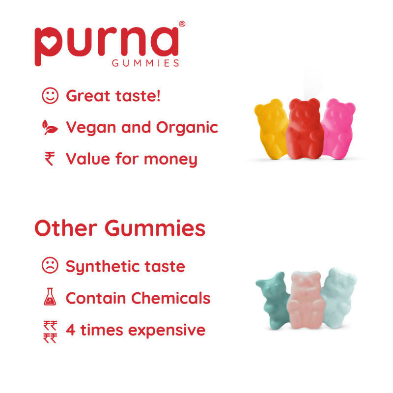 Purna Gummies Apple Cider Vinegar for Adults & Kids Better Digestion & Clear Skin