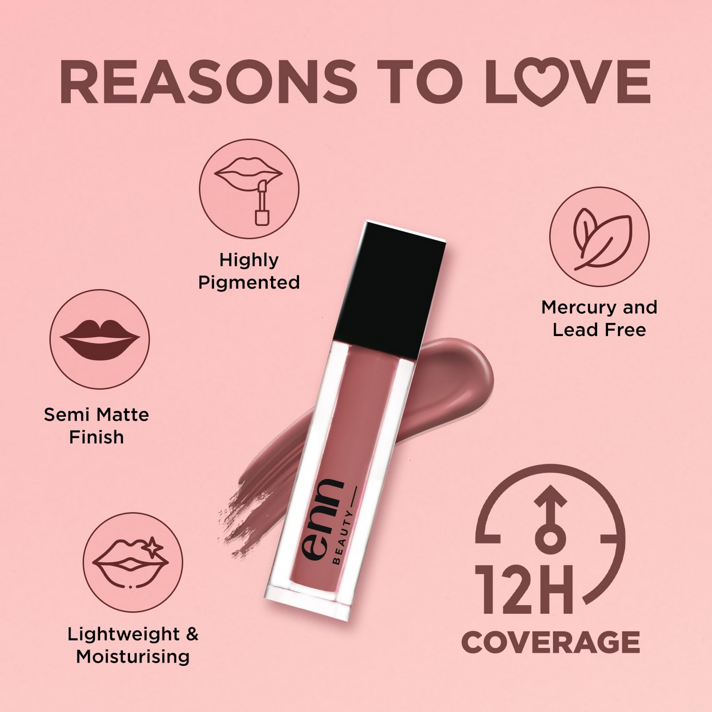 Enn Semi Matte Red Liquid Lipstick - Dusty Mauve