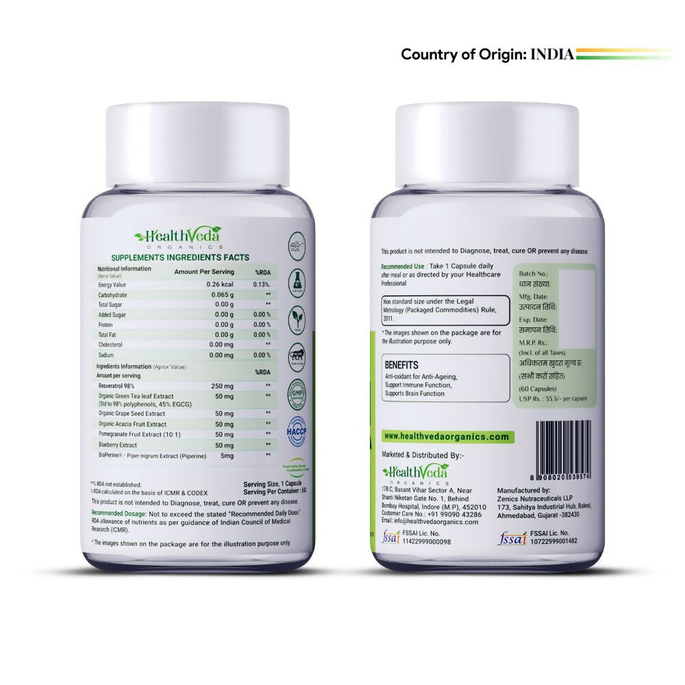 Health Veda Organics Resveratrol 250mg Capsules