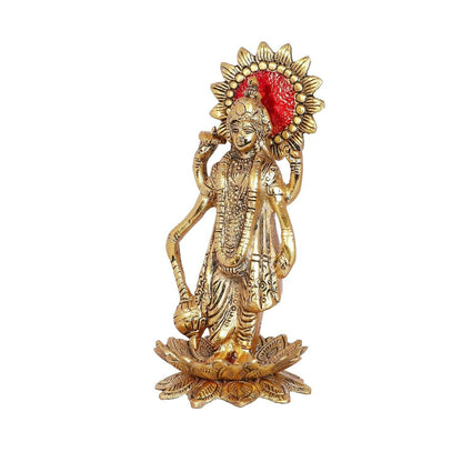 Kridaykraft Gold-Polished Narayan/Vishnu Standing On Lotus Metal Statue