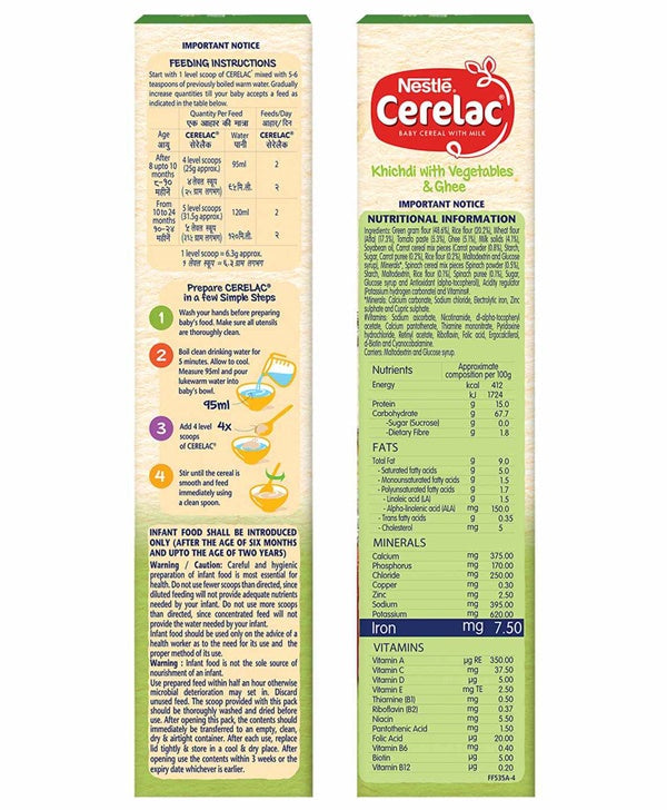 Buy Nestle Cerelac Baby Cereal With Milk - Khichdi With Vegetables & Ghee from DrMediCart, Ship from India to USA