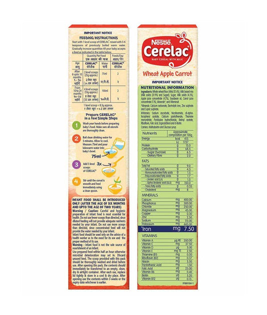 Buy Nestle Cerelac Baby Cereal With Milk - Wheat Apple Carrot from DrMediCart, Ship from India to USA