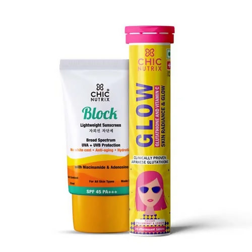 Chicnutrix Korean Skin Glow Protection Routine Combo - Chicnutrix Glow + Block Lightweight Sunscreen SPF 45 PA+++