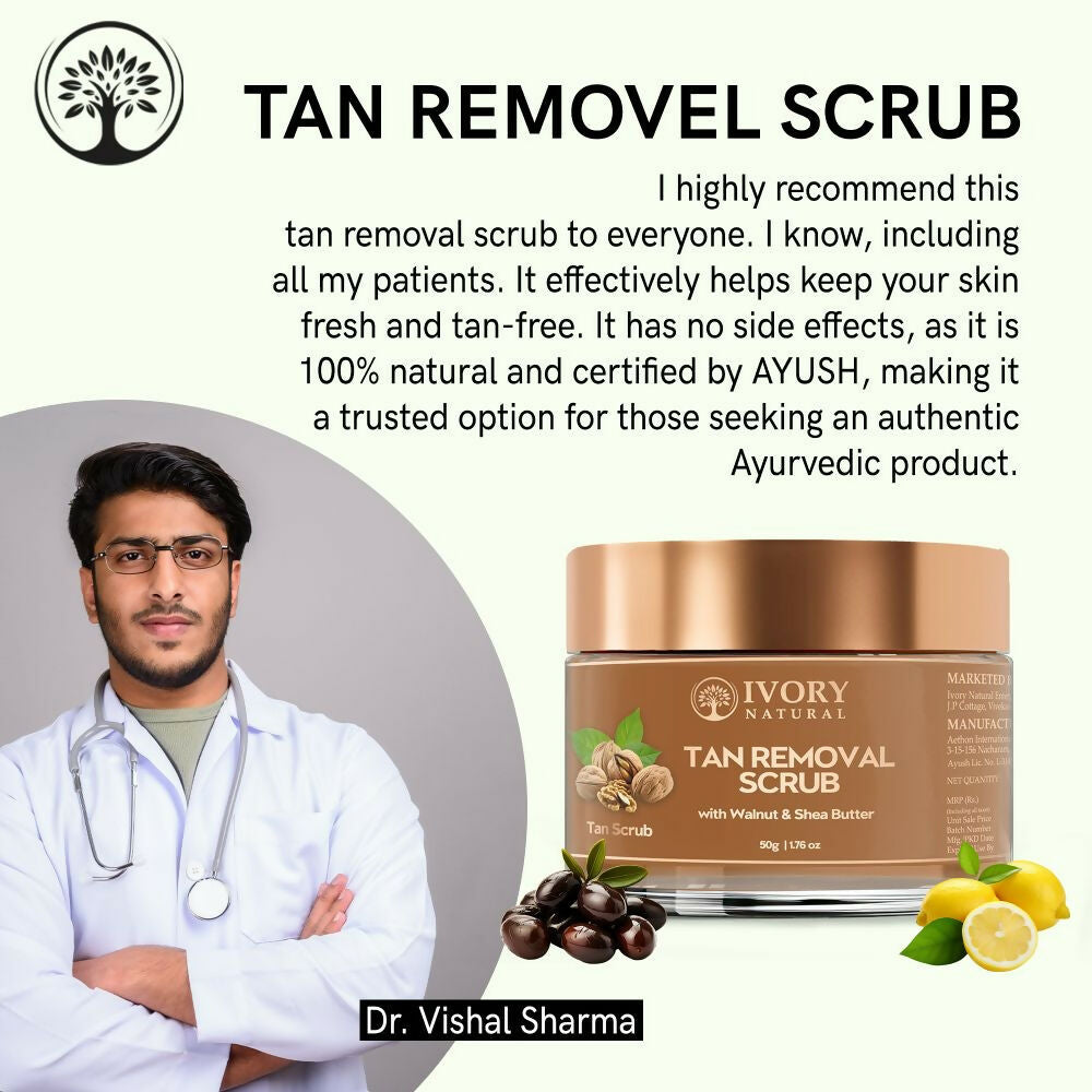 Ivory Natural Tan Scrub , Reduce Tan, Restores Radiant Skin Glow