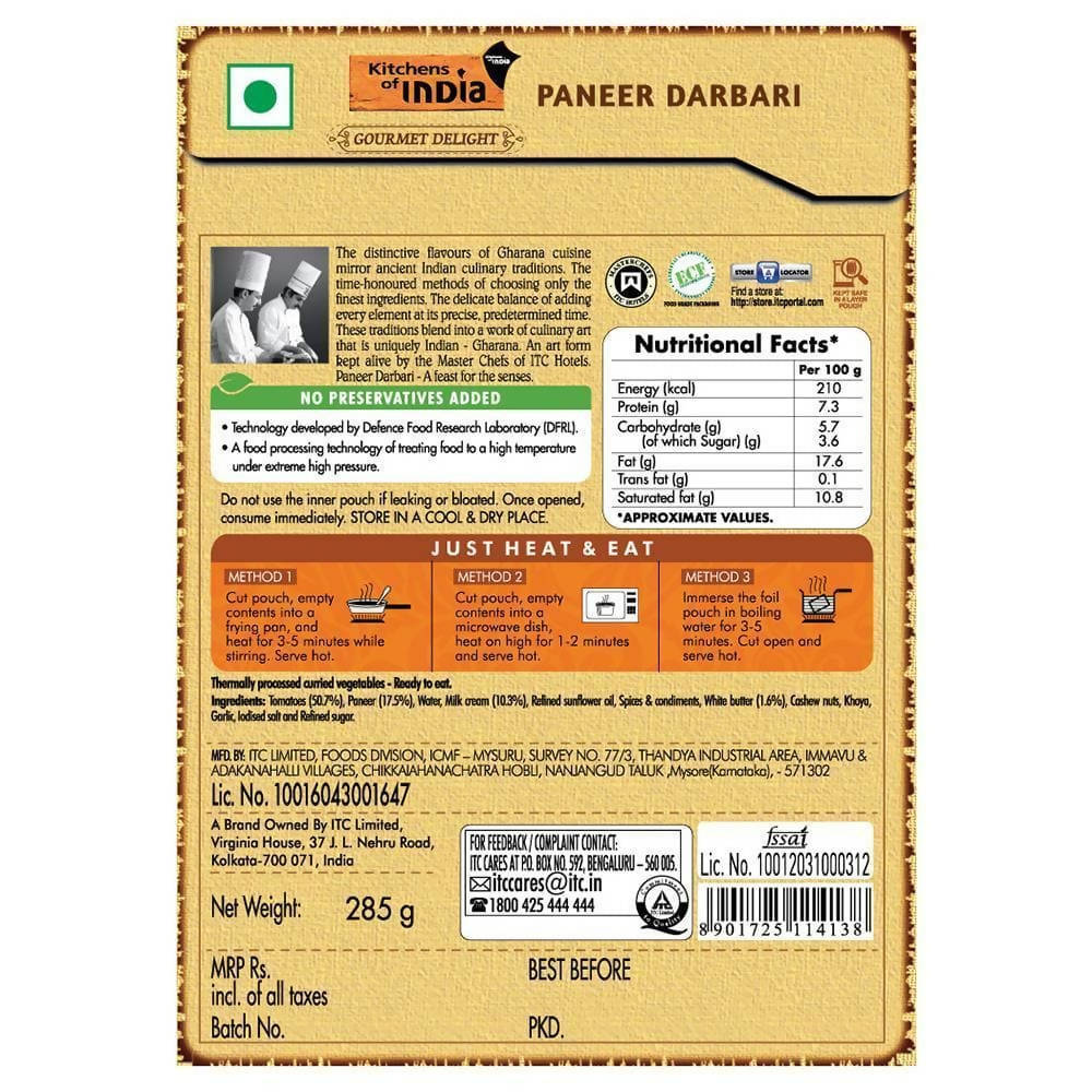 Kitchens of India Paneer Darbari