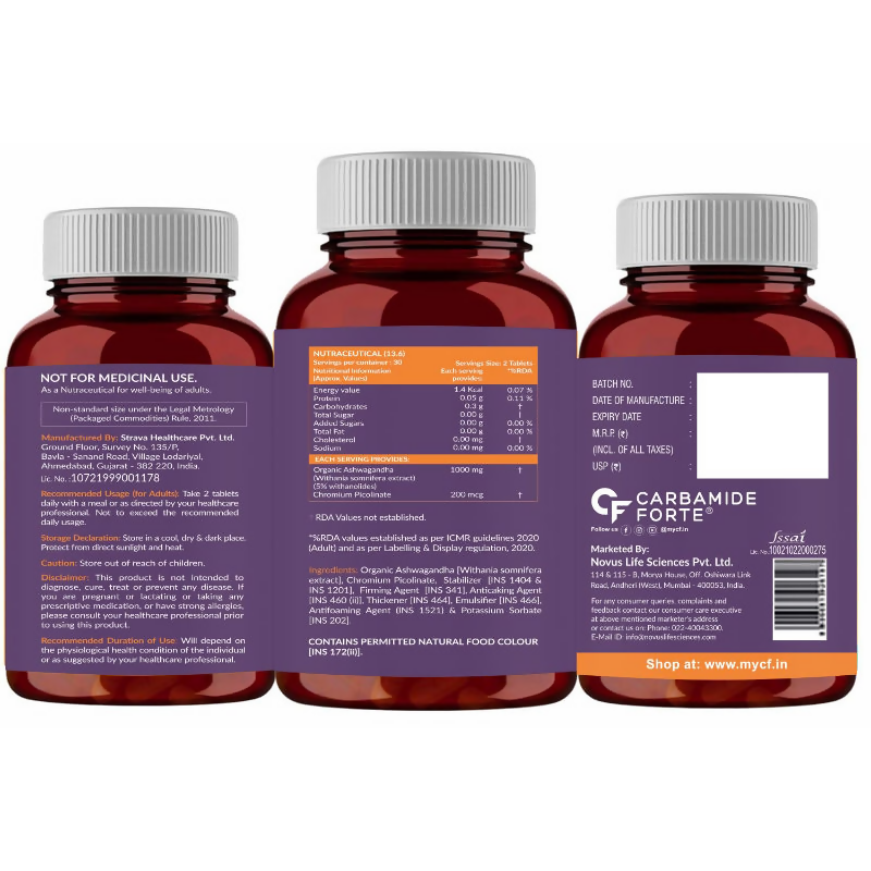 Carbamide Forte Organic Ashwagandha 1000mg Tablets