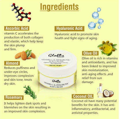 Globus Naturals Hyaluronic Acid and Vitamin C skin Lightening Brightening Cream