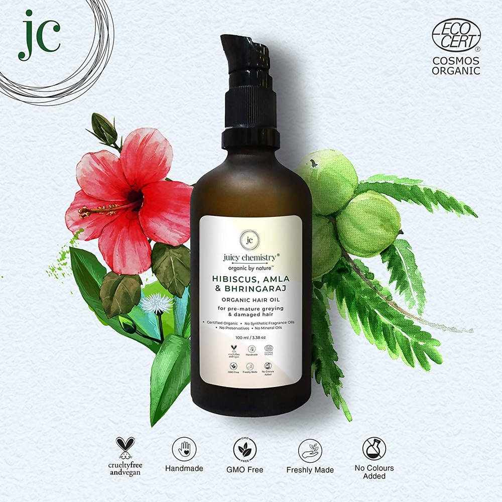 Juicy Chemistry Hibiscus, Amla & Bhringaraj Organic Hair Oil