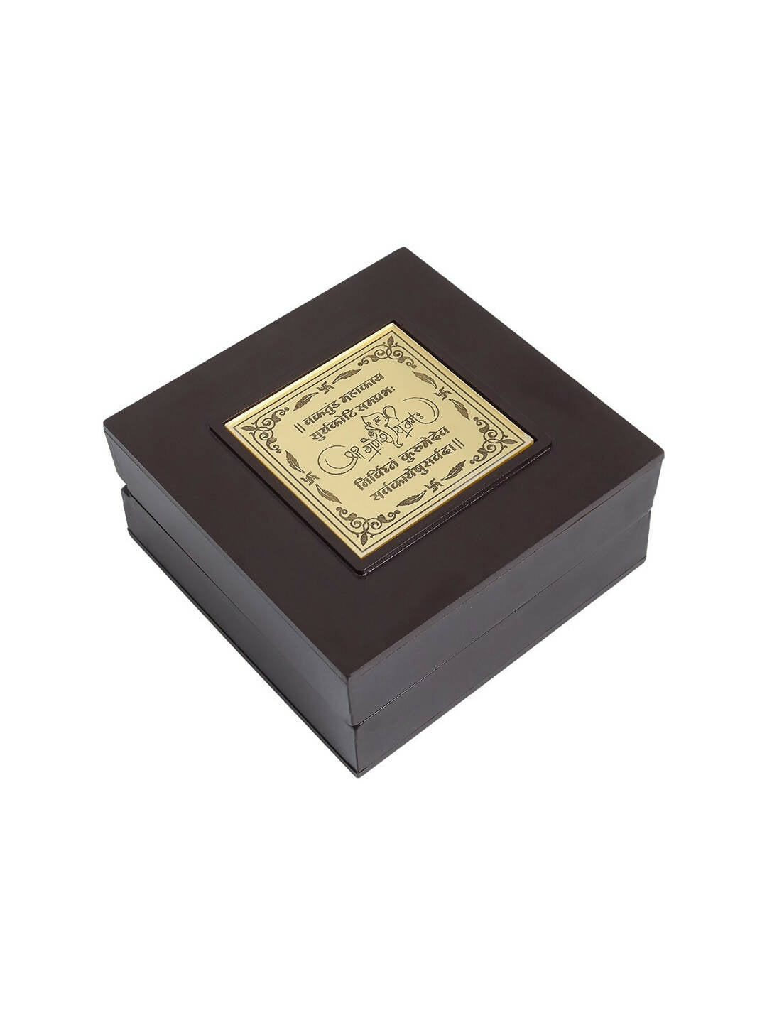 Golden Peacock Brown Wooden Ganesha Prayer Box