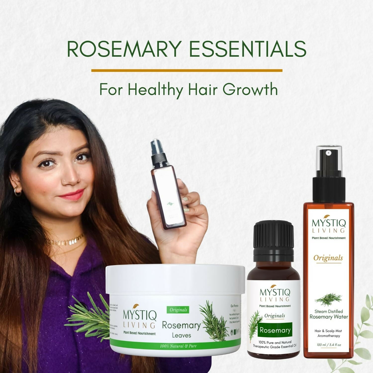 Mystiq Living Rosemary Water for Hair Growth - Hair Mist Spray