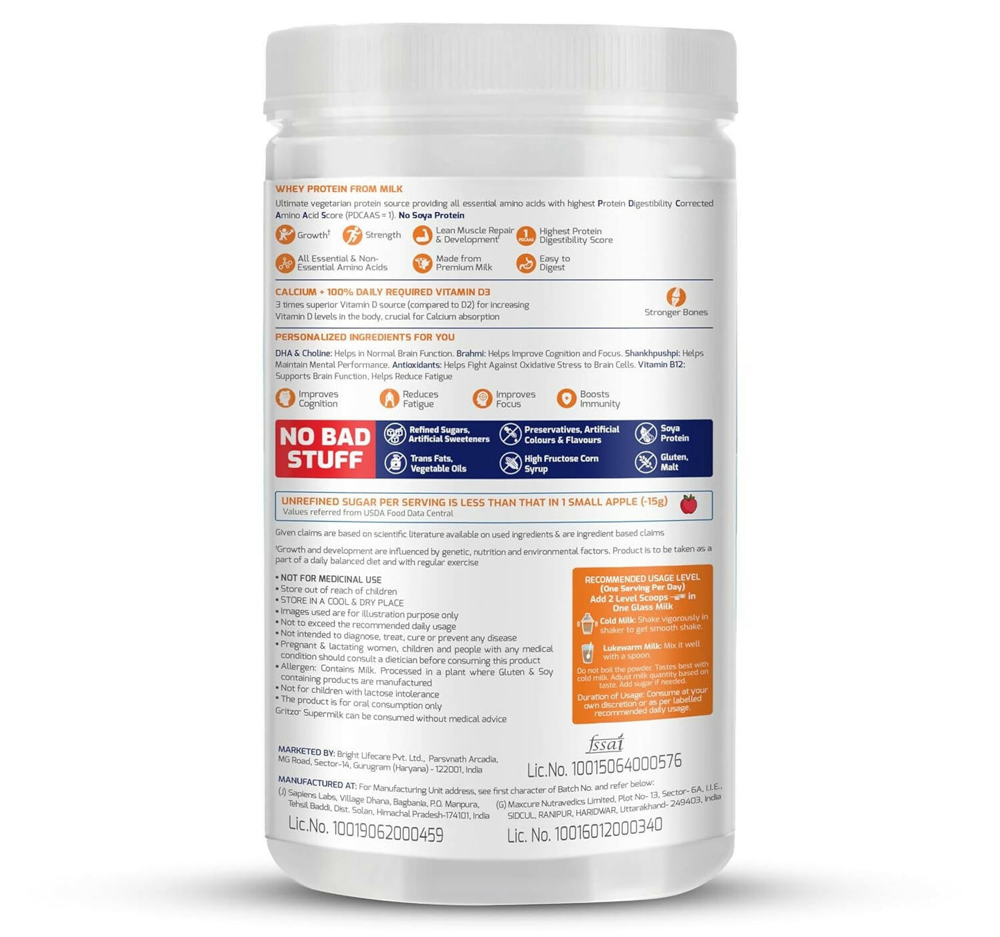 Gritzo SuperMilk Genius+ Health Drink for 7-12 Yr Boys - Double Chocolate