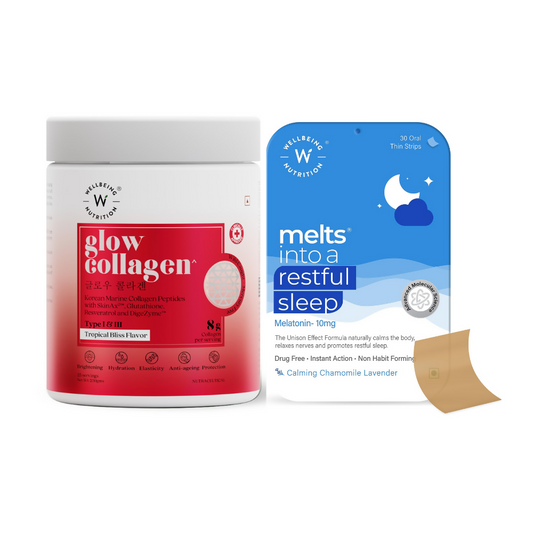 Wellbeing Nutrition Glow Korean Marine Collagen Peptides & Melts Restful Sleep Oral Strips Combo