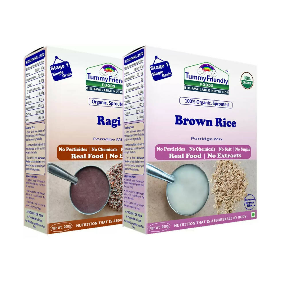 Buy TummyFriendly Foods Certified Stage1 Ragi, Brown Rice Porridge Mixes from DrMediCart, Ship from India to USA