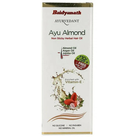 Buy Baidyanath Jhansi Ayurvedant Ayu Almond Non Sticky Herbal Hair Oil from DrMediCart, Ship from India to USA
