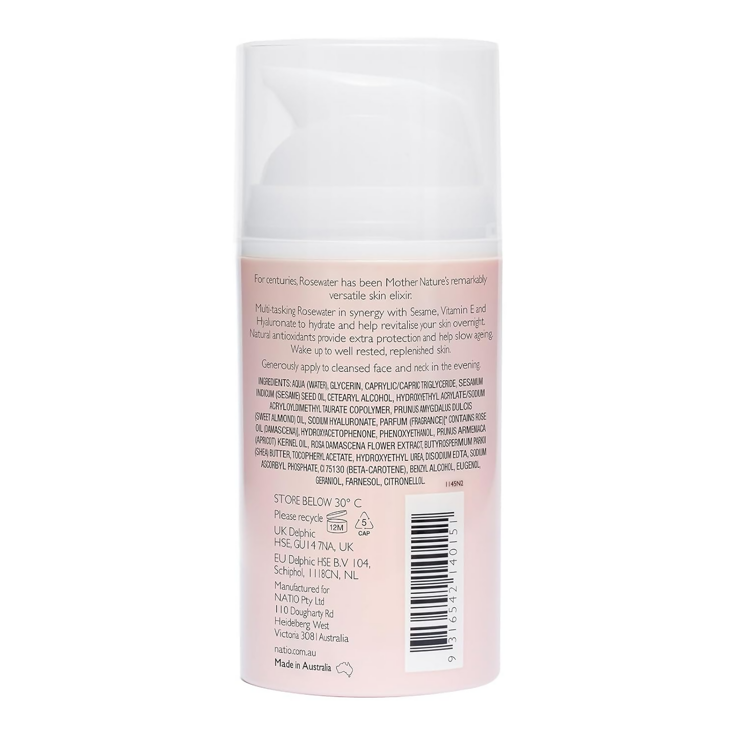 Natio Rosewater Moisture Recharge Night Cream Gel