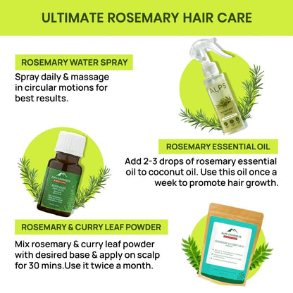 Alps Goodness Rosemary Hair Essentials Kit - Rosemary Water Spray , Rosemary Essential Oil & Rosemary & Curry Leaf Powder