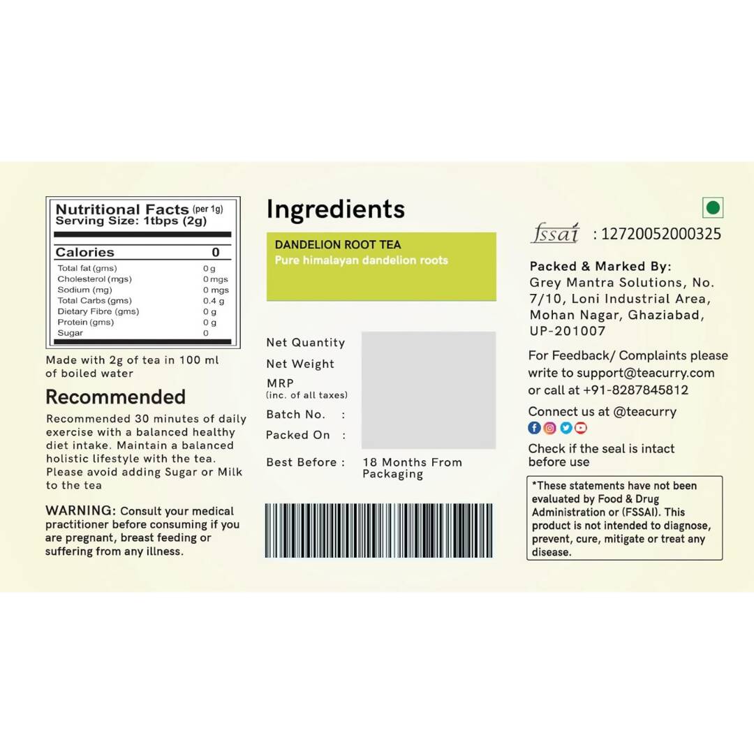 Teacurry Dandelion Root Tea Bags - Drmedicart