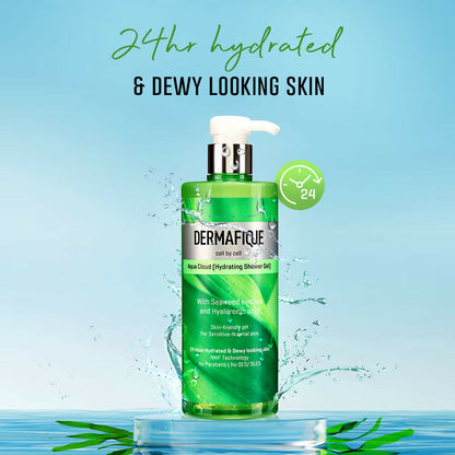 Dermafique Aqua Cloud Hydrating Shower Gel - Hyaluronic Acid, 24 hrs Hydration & Dewy-looking Skin