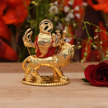 Collectible India Gold-Polished Goddess Maa Durga Sherawali Mata Idol