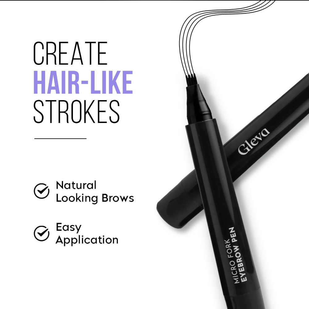 Gleva Eyebrow Pen with 4 Micro-Fork Tip Applicator - Light Brown