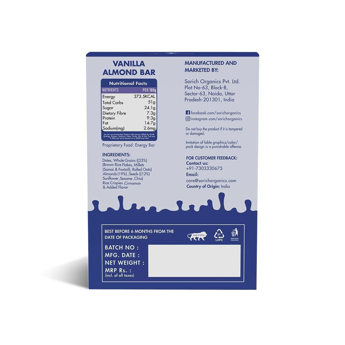 Sorich Organics Multigrain Energy Mini Bars Vanilla Almond