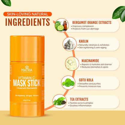 Matra Vitamin C Face Mask Stick Infused With Niacinamide For Anti-Aging, Skin Brightening & Anti-Acne