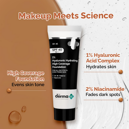 The Derma Co 1% Hyaluronic Hydrating High Coverage Foundation With SPF 40 PA+++ - 01 Ivory - Limited Time Offer