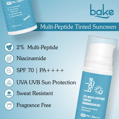 Bake 2% Multi Peptide Tinted Sunscreen Gel SPF 70 PA+++