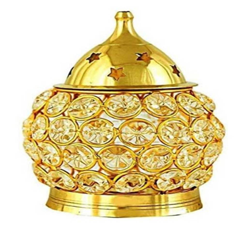 Buy Puja N Pujari Akhand Diya Decorative Brass Oval Shaped Crystal Oil Lamp