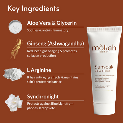 Mokah Woman Sunsoak SPF 50 Tinted Sunscreen