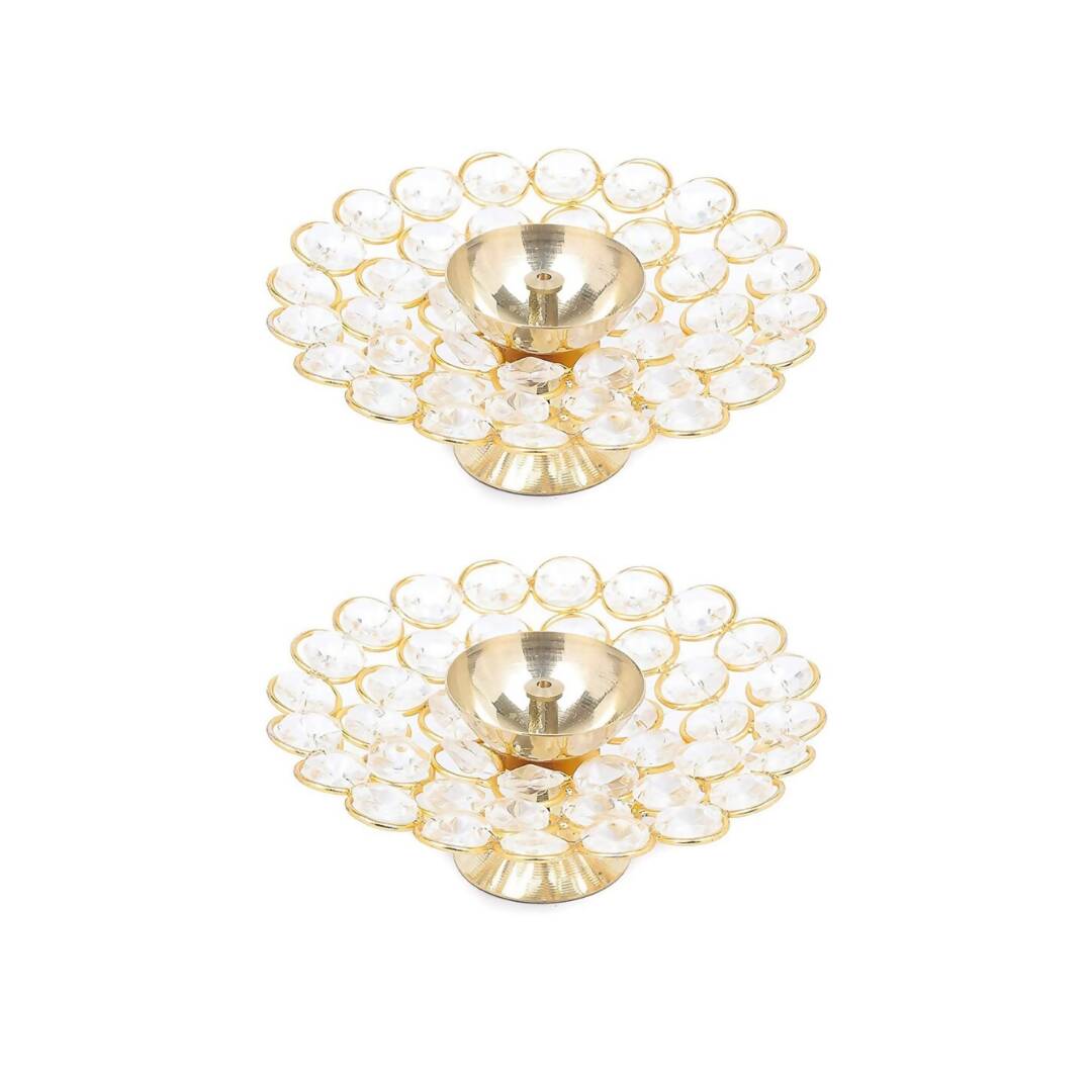 Tied Ribbons Set of 2 Gold-Toned Decorative Crystal Diyas