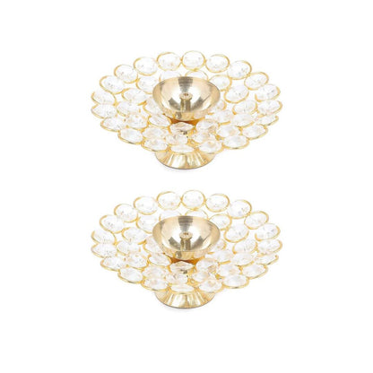 Tied Ribbons Set of 2 Gold-Toned Decorative Crystal Diyas