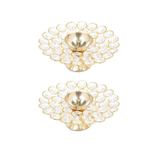Tied Ribbons Set of 2 Gold-Toned Decorative Crystal Diyas