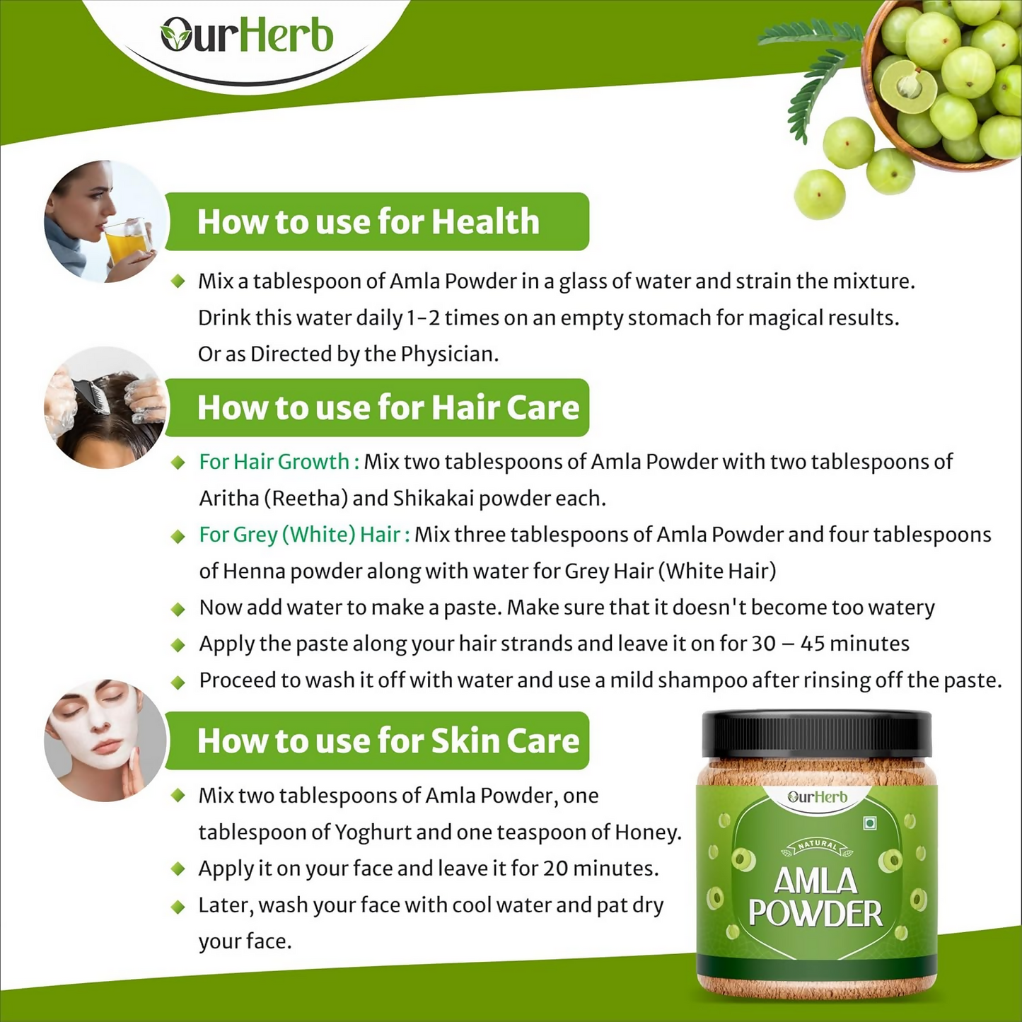 OurHerb Pure & Natural Amla Powder for Health, Skin & Hair