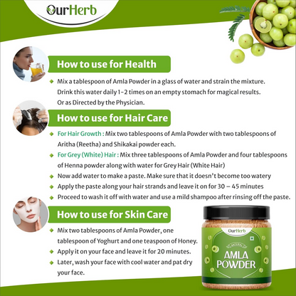 OurHerb Pure & Natural Amla Powder for Health, Skin & Hair