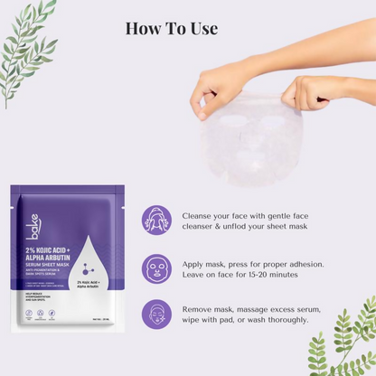 Bake 2% Kojic Acid + Alpha Arbutin Sheet Mask For Glowing Skin & Pigmentation