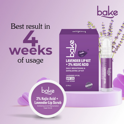 Bake Kojic Acid Lavender Lip Kit With Lip Balm SPF 50 & Lip Scrub For Dark & Pigmented Lips